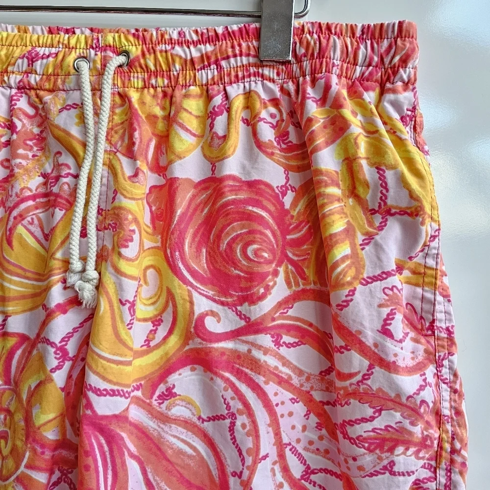Lilly Pulitzer Men's Capri Trunk Yellow Pink Drawstring Mesh Lined Swim Shorts M